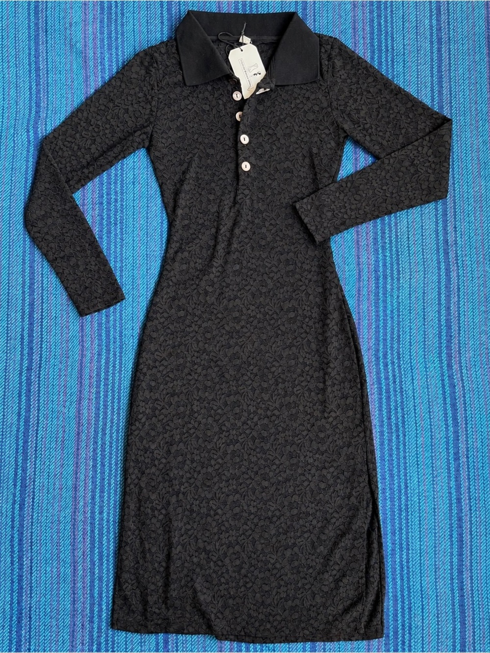 Fashion Brand Company Black Lace Polo Midi Dress